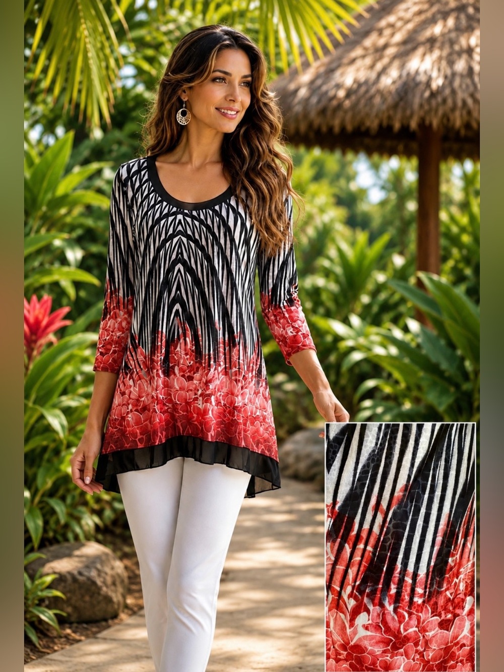 From the Heart brand floral print tunic top with animal print accent